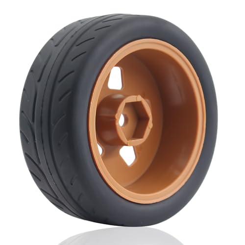 68mm 4PCS 1/10 RC On-Road tires and Hard Plastic wheels set Hex 12mm For WRC Drift Car Conversion 1/10 RC On-Road Car Traxxas Tamiya FW06 TT02 HPI HSP 94122 Kyosho W115 (Brown) - color: Brown