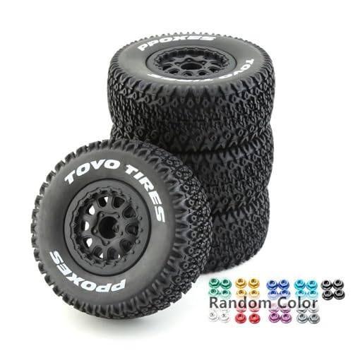 1/10 RC Short Course Truck Wheels and Tires with 12mm Hex 1:10 Scale Off Road Tyres for 1/10 RC Off-Road Car Traxxas TRX4 Slash Arrma Losi Tenacity Vkar 10sc Hpi RC Buggy Car 4PCS (A Tires) - color: A Tires