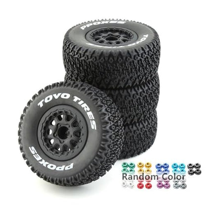 1/10 RC Short Course Truck Wheels and Tires with 12mm Hex 1:10 Scale Off Road Tyres for 1/10 RC Off-Road Car Traxxas TRX4 Slash Arrma Losi Tenacity Vkar 10sc Hpi RC Buggy Car 4PCS (A Tires) - color: A Tires