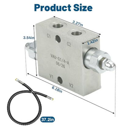 Mini Excavator Cushion Valve Kit | Compatible with Mini Excavator or Machine with 1/4" Hydraulic Hoses and M14 x 1.5 Threaded Ends - color: Silver 2