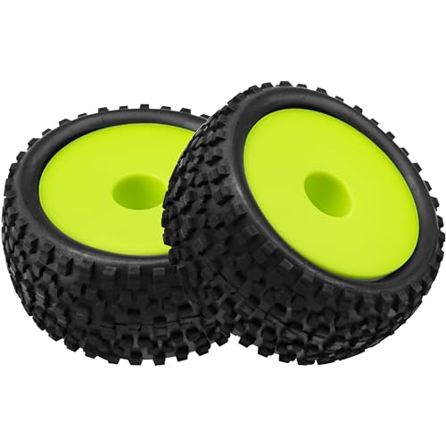 4Pack HIRCQOO OD 88mm/3.46" Front and Rear Rubber Tire Tyre & Plastic Wheel Rims 12mm Hex Hub Compatible with Redcat HPI HSP ExceedRC Kyosho Losi 1/10 Scale Off Road Buggy (Green) - color: Green