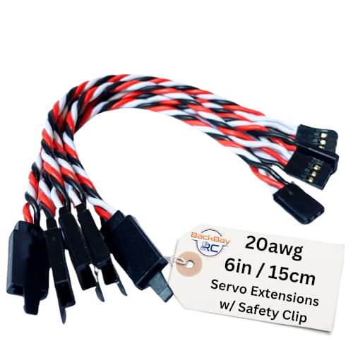 BackBayRC - 20awg Twisted Servo Extension Cable w/Safety Clip - 100 Strands for RC Vehicles, Drones, E-Bikes - 7 Lengths / 5 Wires per Pack (15CM / 6in) - style: 15CM / 6in
