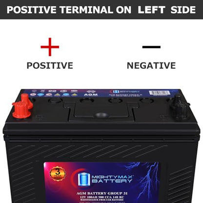 Mighty Max Battery MM-G31 Start and Stop Car BCI Group 31 12V 100AH, 140RC, 900 CCA, Rechargeable AGM Car battery - style: Group 31