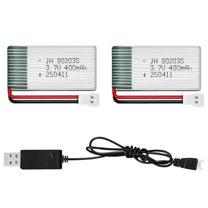 HAWK'S WORK 2 Pcs 3.7V Lipo Battery, 400 mAh Rechargeable Lithium Polymer Battery for RC Plane Helicopter Drone All Models & Toys (MX2.0 Connector) - size: 400mAh-MX2.0