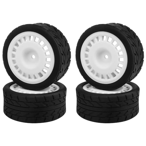 2.59" Rubber Tires & Nylon Wheel Rims 12mm Hex Hub Compatible with HSP Tamiya HPI Kyosho Redcat ExceedRC 1/10 On-Road Touring Car,WLtoys 1/14 144001 RC Buggy (white) - color: white
