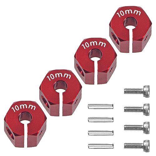 Aluminum Alloy 12mm Wheel Hex Hub Drive Adapters with Pins Screws Compatible with Axial SCX10 HSP HPI Tamiya Redcat 1/10 RC Crawler Car (10mm, Red) - color: Red, size: 10mm