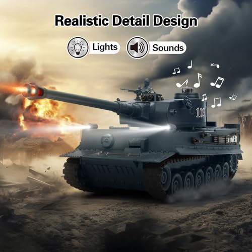 RC Battle Tank Set – Tiger vs M1A2 2.4G 9CH Infrared Shoot Toy for Kids | 2.4G, 1:28, 9 channels, with infrared shoot & life indicator, sound & light, 330° rotating turret, military toy set, for boy.