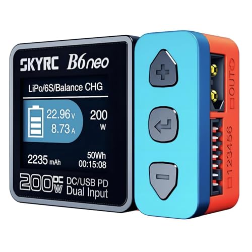 SKYRC B6Neo: Balance Lipo Battery Charger for 1S-6S Lipo/Li-Ion/LiHV, 1-15S NiMH/NiCd - DC 200W, PD 80W, Smart Battery Charger, Discharger and Storage (Blue-Red) - color: Blue-Red