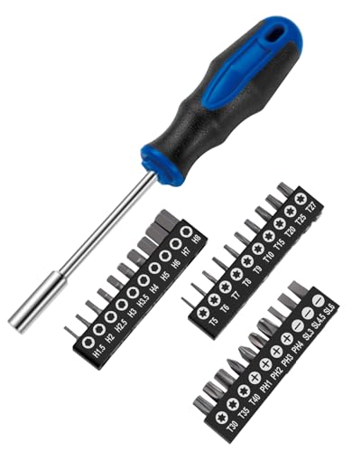 31PC 1/4 Inch Magnetic Nut Driver with Phillips Flat Hex Torx Bits | Nut Driver, Phillips, Flat/Slotted, Hex and Torx Bits, Screwdriver Handle for Holding 1/4 Bits, CR-V Steel - style: 31pc
