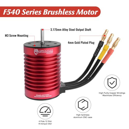 Surpass Hobby F540 4370KV Motor 45A ESC Combo for 1/10 RC Trucks | F540 brushless motor with waterproof ESC, CNC aluminum motor housing multi safety protection - size: 4370KV