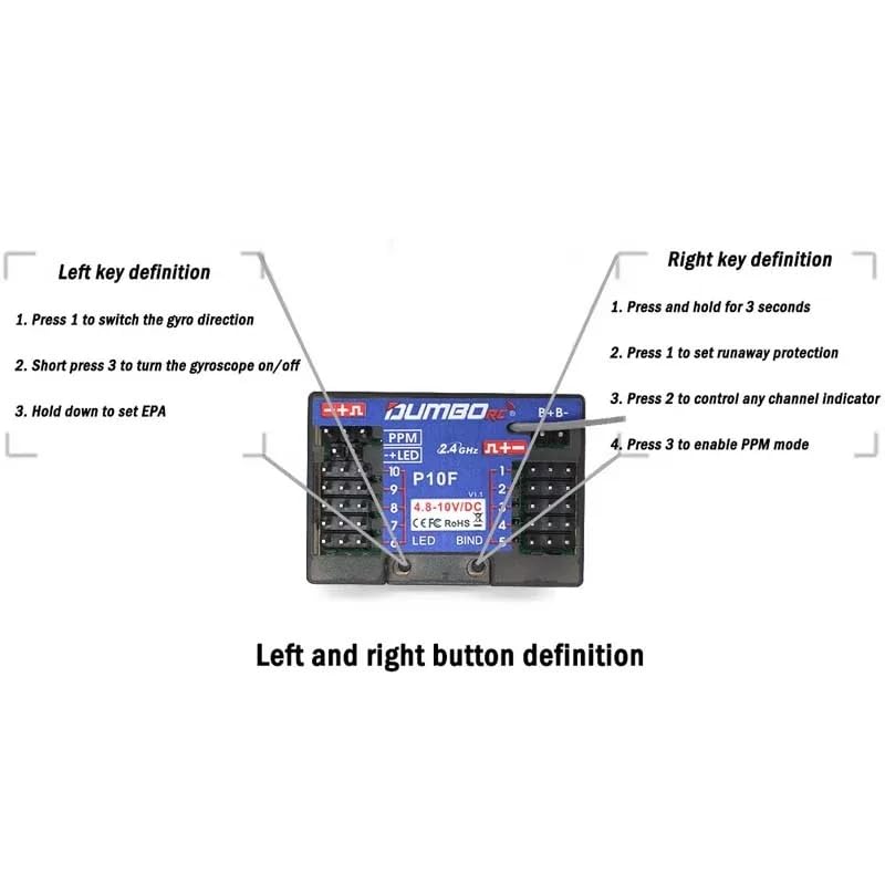 2PCS Dumborc 2.4Ghz P10F RC Car Receiver 10 Channel Receiver for DDF-350 Transmitter for Rc Cars