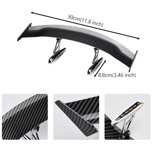 Mini Spoilers for Cars 11.8Inch Universal Auto Car Tail Wing Carbon Fiber Texture Cool Non-Punching Tiny Trunk Spoiler Automotive Exterior Accessories RC Car Modified Parts - style: Carbon Fiber