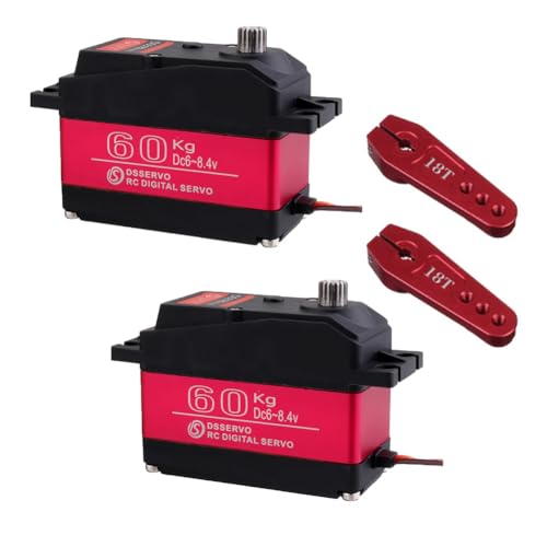 2Pcs RCmall DS5160 SSG HV 60KG Large Torque Programmable Digital 270 Degree RC Servo with T18 Adjustable Metal Servo Arm for 1/5 Scale RC Crawler Truck Robot - style: 2Pcs