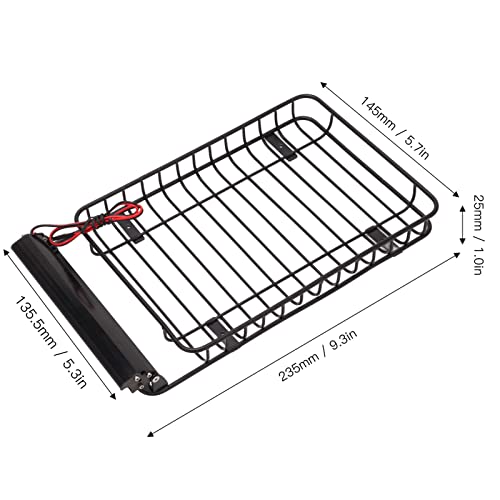 RC Luggage Rack, Heavy Duty Metal Roof Rack with LED Light Bar, RC Vehicle Accessories for Off-Road Adventures, Racing Events, and Camping Trips
