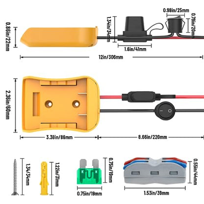 Azocek 3 Packs Power Wheel Adapter for Dewalt 20V Battery | Converter Kit, Fuse & Switch Included, Wire Terminals & 12 AWG Wire, Compatible with DIY RC Car Toys Robotics