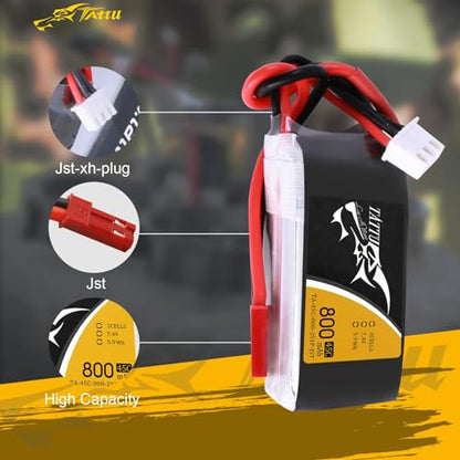 TATTU 800mAh 7.4V 45C 2S1P LiPo Battery Pack with JST-SYP Plug(2 Pcs) - size: 2 Pcs