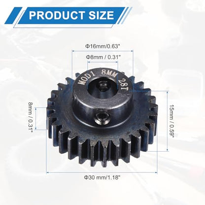 MECCANIXITY 1M 28T 40 Chrome Steel Motor Pinion Gears, 1.18" x 1.2" RC Motor Gears Fits 8mm Shaft Bore for RC Vehicles Truck Drift Remote Control Car Off-Road Crawler Parts, Black - style: 28T