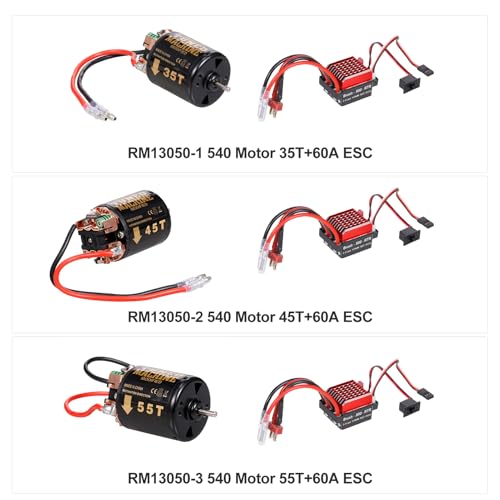 HUIOP 540 Brushed Motor RC Crawler Motor 55T 3-Slot and 60A ESC RC Car ESC Brushed Electric Speed Controller 6V/2A BEC for 1/10 RC Car