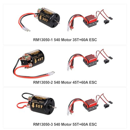 HUIOP 540 Brushed Motor RC Crawler Motor 55T 3-Slot and 60A ESC RC Car ESC Brushed Electric Speed Controller 6V/2A BEC for 1/10 RC Car