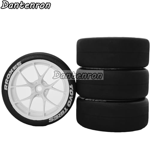 1/10 RC Drift Tires OD 65mm and Plastic Wheels Rims 12mm Hex Rally Racing Tyres for 1:10 Street Touring Car On Road Tamiya Traxxas HPI KYOSHO XV02 XV01 TT01 TT02 PTG2 A959 4PCS (White) - color: White