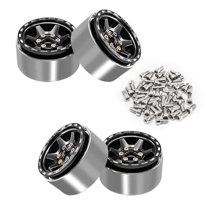 1.9 Beadlock Wheels, 4pcs Black | Aluminum RC Rims Hub with Positive Offset 12mm Hex for 1/10 RC Crawler Axial SCX10 II III 90046 AXI03007 Traxxas TRX4 TRX6 - color: Retro Style-black