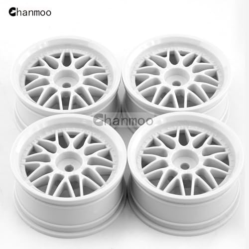1/10 RC On Road Wheels Hubs 12mm Hex Hard Plastic Drift Rims for 1:10 Scale Rally Racing Car Tires Tamiya TT01 TT02 XV01 A959 PTG2 144001 HPI KYOSHO HSP PTG2 Touring Street Tyres 4PCS (White) - color: White