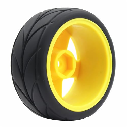 65mm 4PCS 1/10 RC On-Road tires and Hard Plastic wheels set Hex 12mm For WRC Drift Car Conversion 1/10 RC On-Road Car Traxxas Tamiya FW06 TT02 HPI HSP 94122 Kyosho W36 (Yellow) - color: Yellow