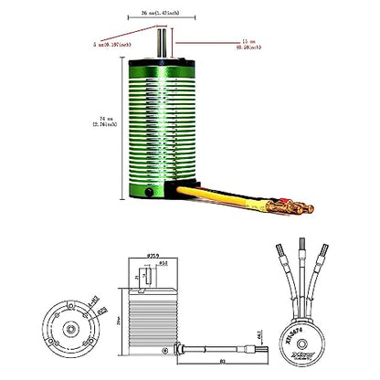 XTEAM 3674 1900KV Brushless Motor 2400W 78A 31V 4-Pole Design, Suitable for 1/8 1/10 1/12 RC Electric Racing Car, Buggy, RC Boat - size: 3674-1900KV