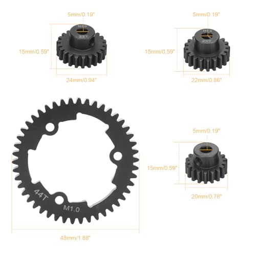 daitoku 44T 1 Mod Hardened Steel Spur Gear with 18T 20T 22T Motor Pinion Gear Compatible with Traxxas 1/10 Maxx 1/5 X-Maxx 1/10 E-REVO 2.0 VXL 1/7 XO-1 - size: 44T