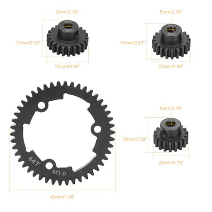 daitoku 44T 1 Mod Hardened Steel Spur Gear with 18T 20T 22T Motor Pinion Gear Compatible with Traxxas 1/10 Maxx 1/5 X-Maxx 1/10 E-REVO 2.0 VXL 1/7 XO-1 - size: 44T