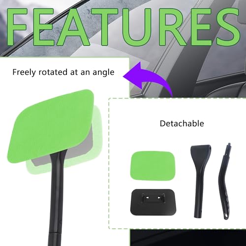 OFBAND Car Window Cleaner Tool Kit,Microfiber Car Windshield Cleaner Inside with 4PCS Soft Reusable Cloth Cover,Universal Removable Car Glass Cleaner Tool Kit Car Cleaning Tools
