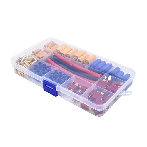 102pcs XT60 / XT90 / EC3 / EC5 / T-Plug Deans /3.5mm Banana Plug Male Female Connectors Adapter with Heat Shrink Tubing for RC ESC Lipo Battery Motor Accessories