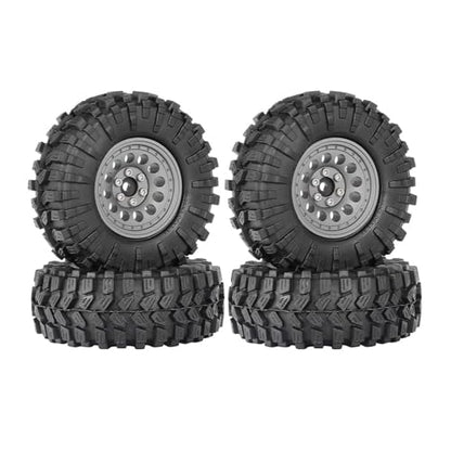 1.3” All-Terrain Tire and Wheel Set, Metal Beadlock 5mm & 7mm Hex Wheels for SCX24 TRX4M 1/12 1/14 1/18 1/24 RC Crawler Car (A, Gray) - color: A, Gray