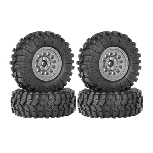 1.3” All-Terrain Tire and Wheel Set, Metal Beadlock 5mm & 7mm Hex Wheels for SCX24 TRX4M 1/12 1/14 1/18 1/24 RC Crawler Car (A, Gray) - color: A, Gray