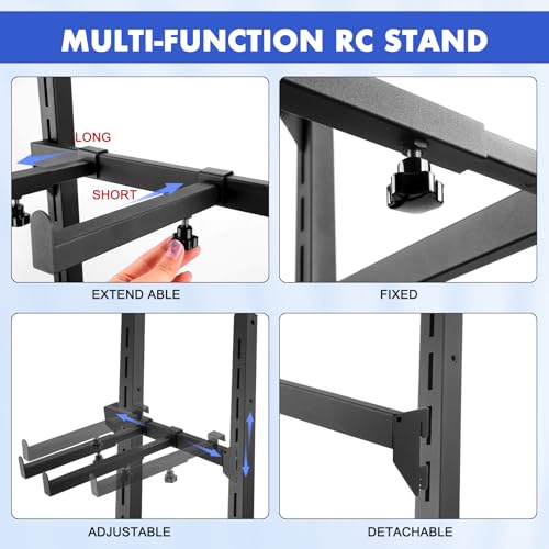 Multilayer Storage Rack Shelf Display Stand for RC Model Cars | Quick assembly, multi-scale fits for 1/8-1/24 TRX4 SCX10 TRX4M SCX24, expandable side holes for hanging RC tools - size: 13.78" x 15.16" x 60.24"