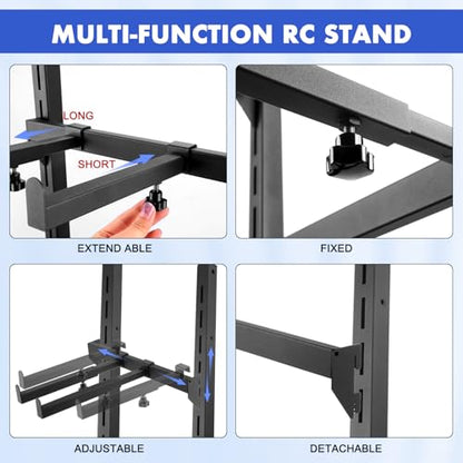 Multilayer Storage Rack Shelf Display Stand for RC Model Cars | Quick assembly, multi-scale fits for 1/8-1/24 TRX4 SCX10 TRX4M SCX24, expandable side holes for hanging RC tools - size: 13.78" x 15.16" x 60.24"