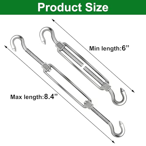 YOFIT 6 Inch Turnbuckle, 6 Pcs Shade Sail Hardware with Stainless Steel Turnbuckles Kit Hook and Hook Turnbuckle Tensioner for Sun Shade Cables Wire Rope Patio Outdoor - size: 6 Inch Turnbuckle-6 pcs