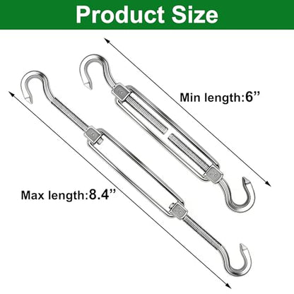 YOFIT 6 Inch Turnbuckle, 6 Pcs Shade Sail Hardware with Stainless Steel Turnbuckles Kit Hook and Hook Turnbuckle Tensioner for Sun Shade Cables Wire Rope Patio Outdoor - size: 6 Inch Turnbuckle-6 pcs
