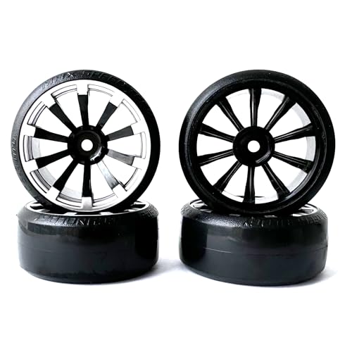 RC Plastic Wheel and Tire Set,WONFAST RC Drift Car 63mm Hard Tyres 12mm Hub Wheel for 1/10 On-Road Drifting Car Parts for HSP Tamiya HPI Kyosho TT02(Black Silver) - color: Black Silver