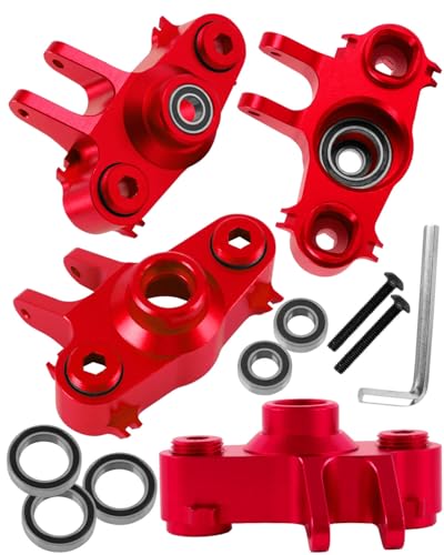 RC Steering Block Knuckle Arm Upgrades Part for 1/10 T-Maxx/E-Maxx,Aluminum Steering Block Knuckle Arm w/Rubber Shielded Bearing Hops up,#5334,Red - color: Red - (Upgrades Part)