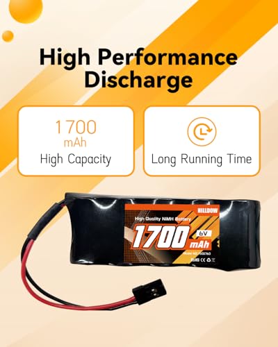 Hilldow 6V 1700mAh NiMH Receiver RX Battery with Hitec Connectors High Capacity Rechargeable Battery Pack for RC Airplanes Aircrafts - color: Straight