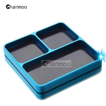Aluminium RC Screw Tray Nuts Storage Tools with Magnetic Pad and 17mm Hex Wheels Wrench & Small Cross Hex Wrench Sleeve Repair Set Kit for 1/8 1/10 Car HSP HPI Axial Airplane Boat (Sky Blue) - color: Sky Blue