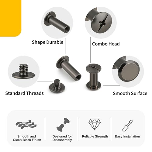 155 Sets Black Chicago Screws Leather Rivets Kit, 7 Sizes (M5*4,5,6,8,10,12,15) with 3 Metal Screw (M4*3,4,5) Use for Leather Crafts,Belts,Bags,Clothing,Shoes,Books