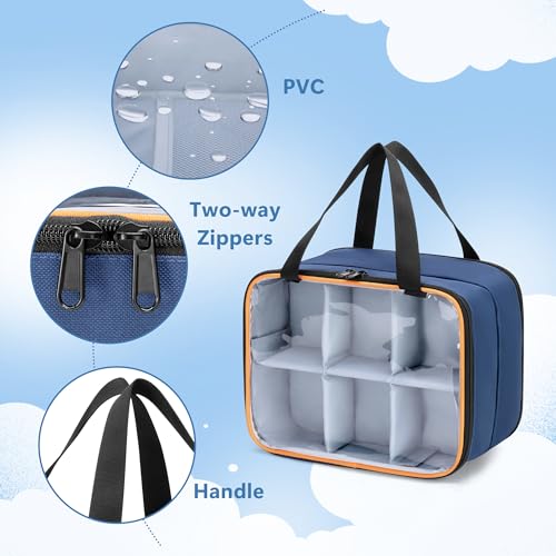 LUXJA Double Layer Toy Car Storage Bag Compatible with Hot Wheels, Blue | PVC Carrying Case for 1:64 Monster Jam Trucks, Holds Up to 14 Collectible Toy Cars