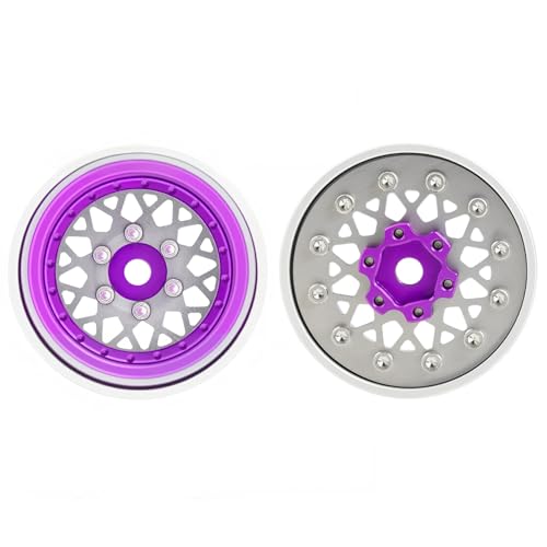 4PCS Deep Dish Grade 5 Titanium Wheel Face 1.0 Inch Beadlock Wheels Hubs for 1/24 Axial SCX24 TRX4M FCX24 Redcat Ascent-18 HPI Venture18 1/18 RC Crawler Car Upgrade Parts - color: Purple