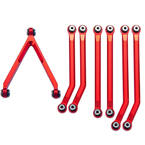 7PCS/Set Aluminum High Clearance Chassis Links Suspension Linkage Set Compatible with 1/24 Axial SCX24 AXI00001 AXI00002 AXI00006 Upgrades (Red) | 7PCS/Set High Clearance Chassis Links Compatible with 1/24 Axial SCX24 AXI00001 AXI00002 AXI00006 Upgrades (