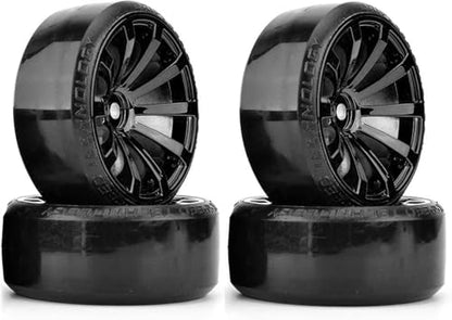 Hard Plastic 63mm Drift Car Tyres 12mm Wheels for 1/10th Scale HSP Tamiya HPI Kyosho TT02 Road Drift Car Hard Tyre Replacement, Set of 4 (Black) - color: Black