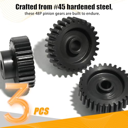 3PCS 48P Pinion Gear Set Hardened Steel 3.175mm Shaft 28T 29T 30T with Screws & Hex for 1/10 RC Arrma Traxxas HPI Kyosho Losi Axial SCX10 Tamiya Monster Truck Buggy Motor Upgrade Parts - size: 28 29 30T