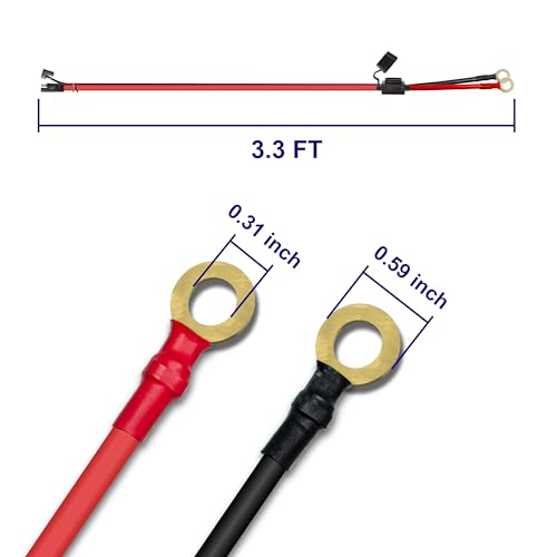 BFXM 10AWG 3.3FT SAE Connector Extension Cables with 15& 20A Fuse | 2 Pin SAE to O Ring Terminal Quick Disconnect Harness for Car, Motorcycle, Solar Panel - color: 10awg3.3ft*1