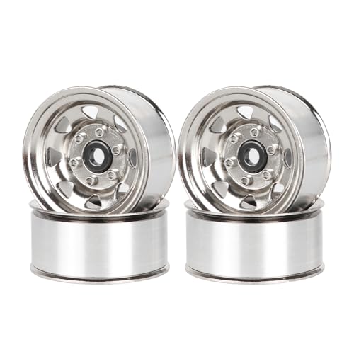 4PCS 1.55 inch Metal Beadlock Wheel Hub RC Car Aluminum Alloy Wheel Rim for 1/10 RC Crawler Car for Axial 90069 D90 TF2 Tamiya CC01 CC02 LC70 LC80 MST(Silver) - color: Silver